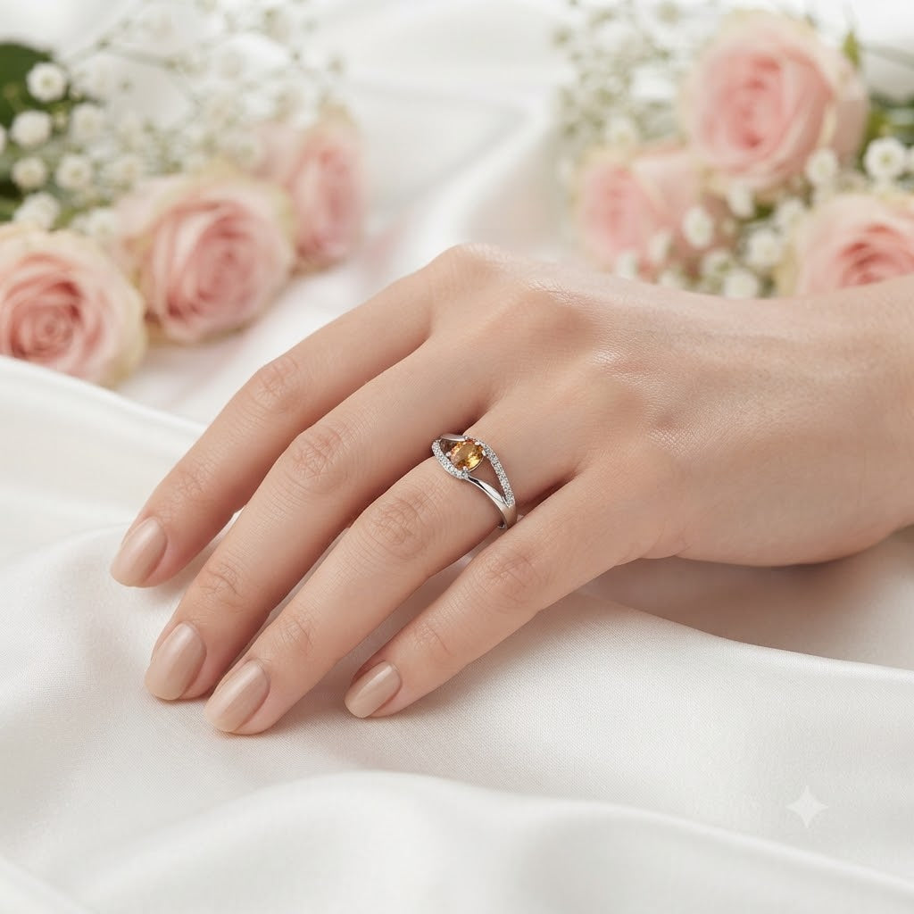 Bypass Citrine Ring 925 Sterling Silver Jewelry with Oval Golden Yellow Citrine