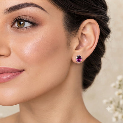 Garnet oval stud earrings in 925 sterling silver