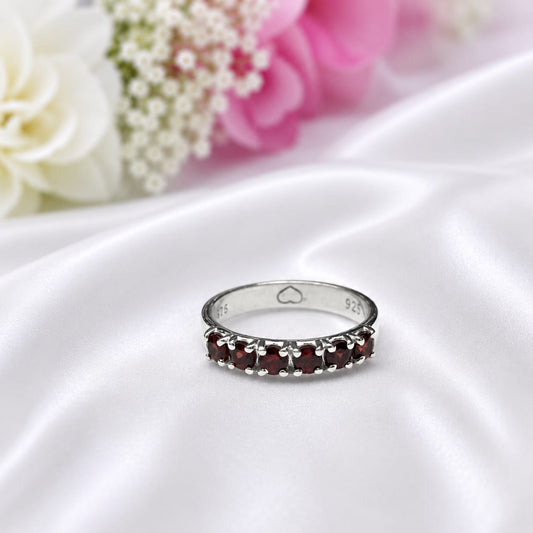 Garnet Band Ring in Authentic 925 Sterling Silver