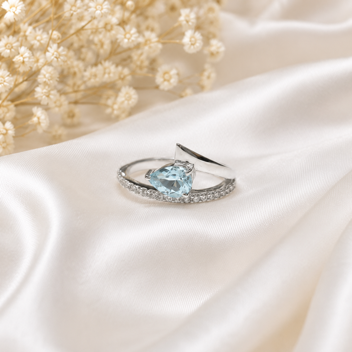 Bypass Blue Topaz Ring in Authentic 925 Sterling Silver