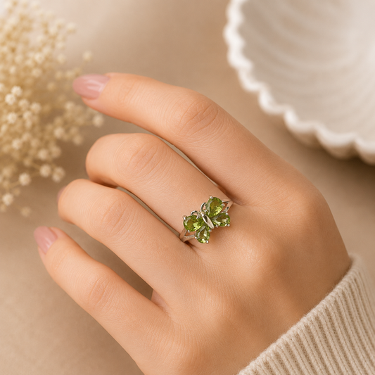 Peridot Butterfly Whimsical Ring in 925 Sterling Silver
