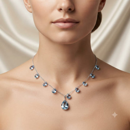 Blue Topaz drop necklace in 925 Sterling Silver with blue gemstone drops