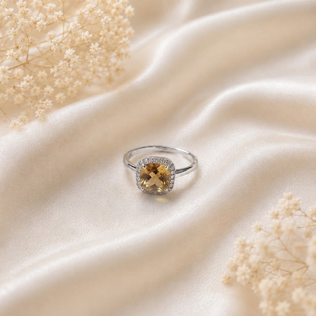 Cluster Citrine Ring 925 Sterling Silver Jewelry with Golden Yellow Citrine