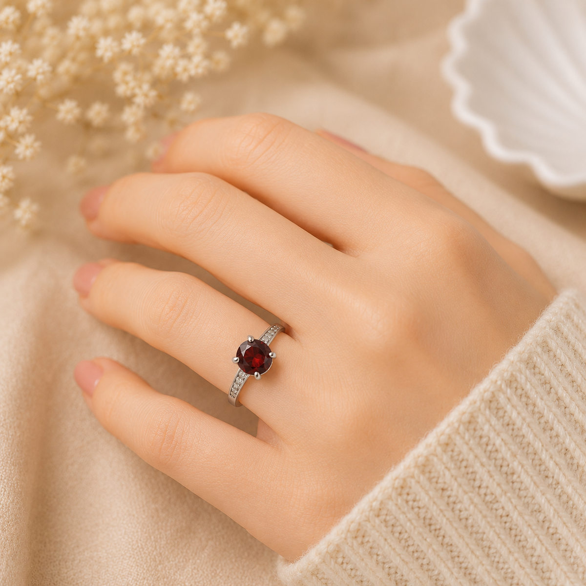 Pave Garnet Ring in Authentic 925 Sterling Silver