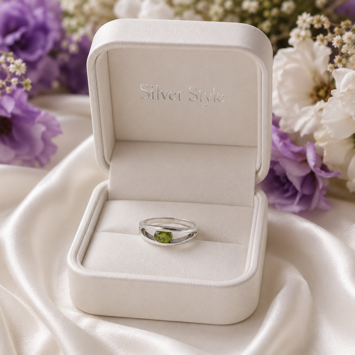 Minimalist Peridot Tension Band Ring in 925 Sterling Silver