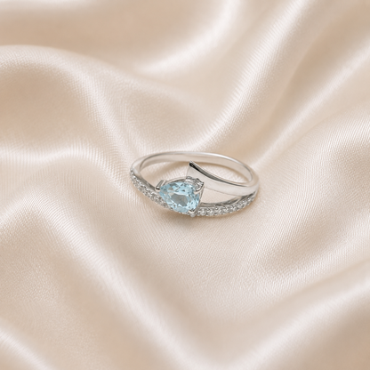 Bypass Blue Topaz Ring in Authentic 925 Sterling Silver