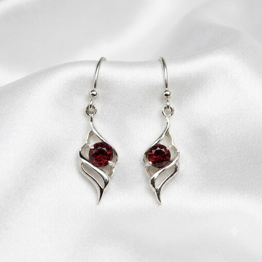 Garnet Swirl Drop 925 Silver Earrings