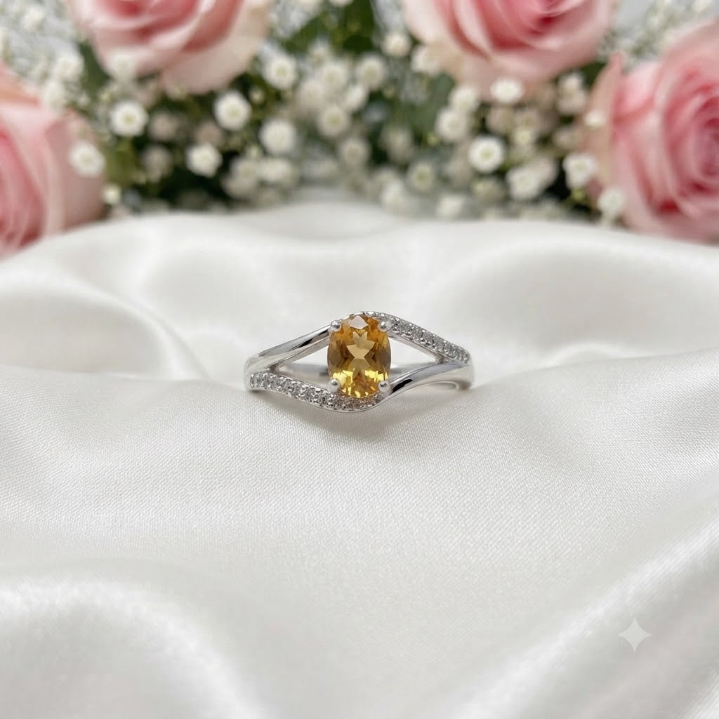Bypass Citrine Ring 925 Sterling Silver Jewelry with Oval Golden Yellow Citrine
