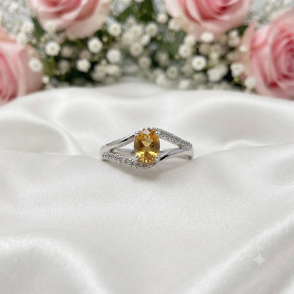 Bypass Citrine Ring 925 Sterling Silver Jewelry with Oval Golden Yellow Citrine