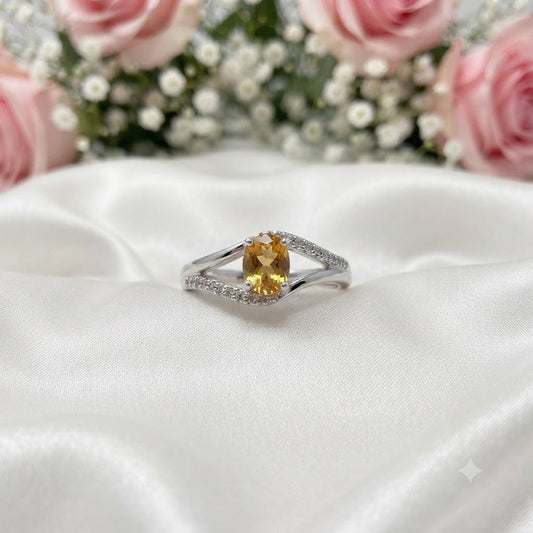 Bypass Citrine Ring 925 Sterling Silver Jewelry with Oval Golden Yellow Citrine