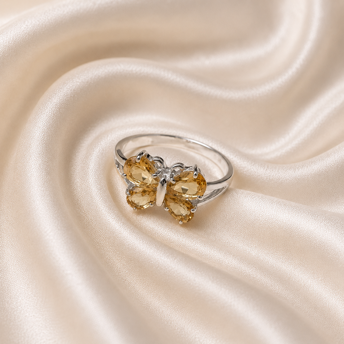 Butterfly Citrine Ring in Authentic 925 Sterling Silver