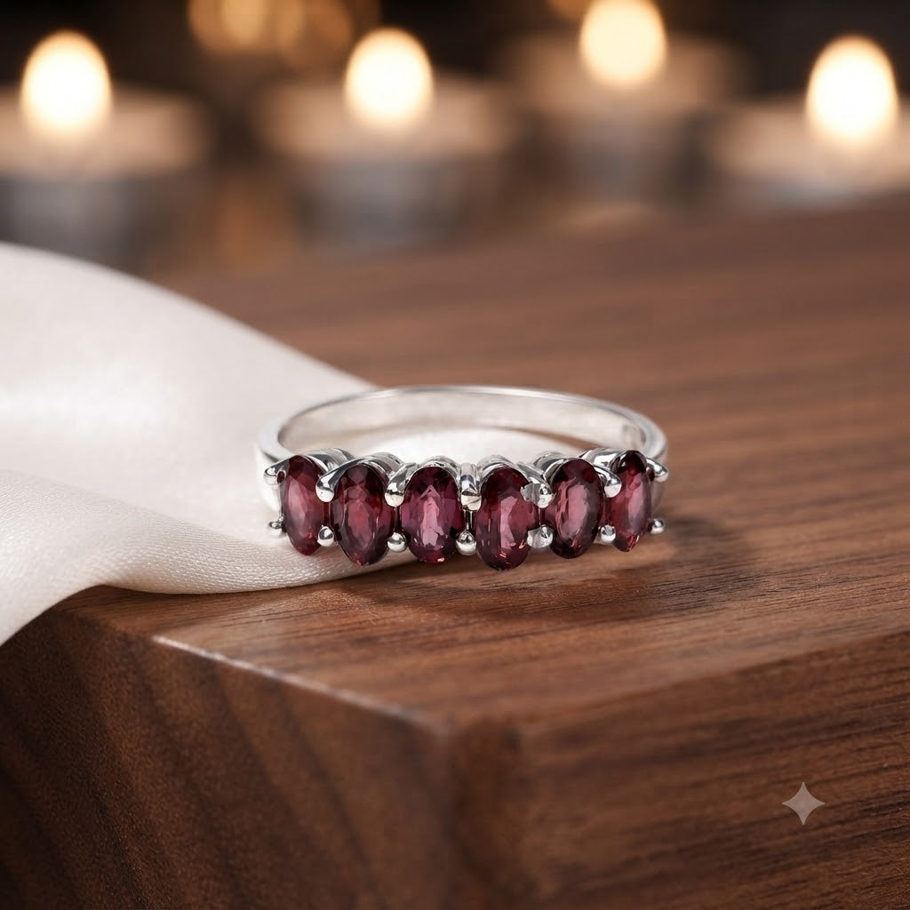 Garnet Classic Ring 925 Sterling Silver