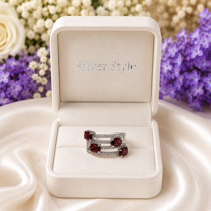 Multi Stone Garnet Ring in Authentic 925 Sterling Silver