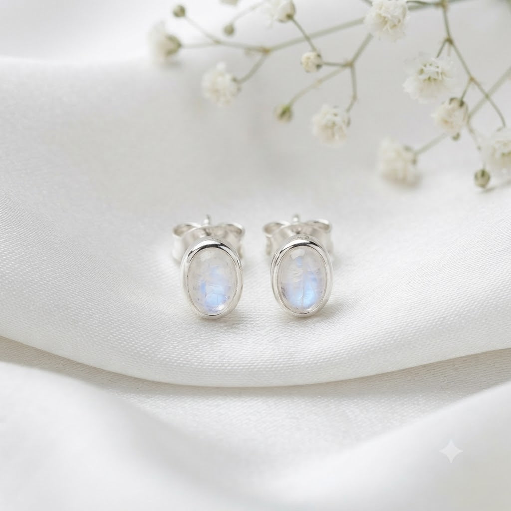 Rainbow gemstone oval stud earrings in 925 sterling silver
