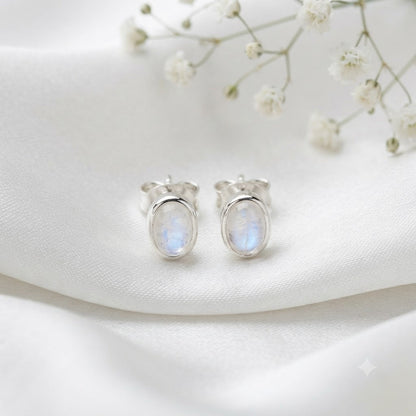 Rainbow gemstone oval stud earrings in 925 sterling silver
