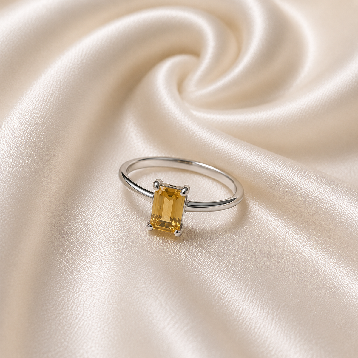 Emerald Cut Citrine Ring in Authentic 925 Sterling Silver