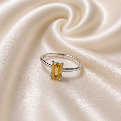 Emerald Cut Citrine Ring in Authentic 925 Sterling Silver