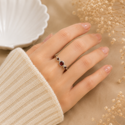 Red Garnet Three Stone Ring in 925 Sterling Silver