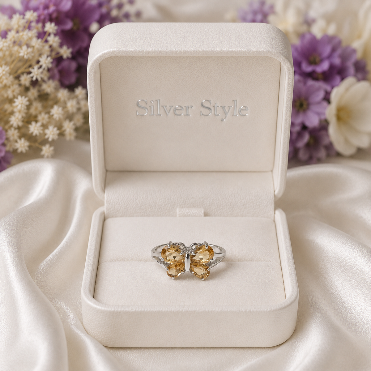 Butterfly Citrine Ring in Authentic 925 Sterling Silver