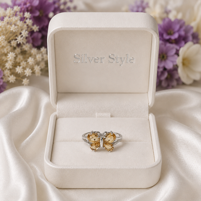 Butterfly Citrine Ring in Authentic 925 Sterling Silver