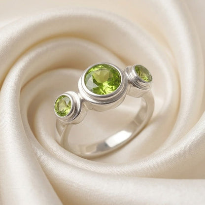Three-Stone Peridot Bezel Ring in 925 Sterling Silver