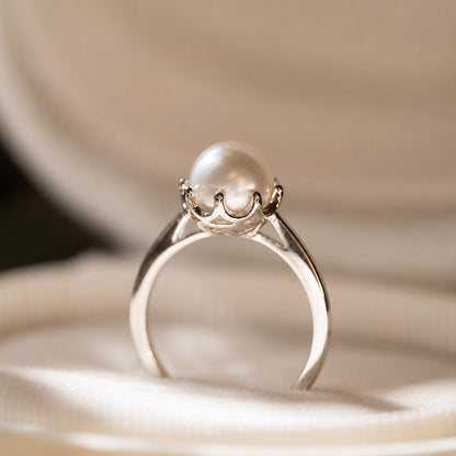 Freshwater Pearl Solitaire Ring 925 Silver