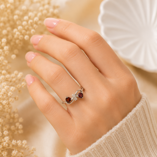 Bypass Garnet Ring in Authentic 925 Sterling Silver
