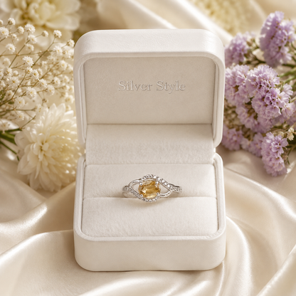 Halo Citrine Ring in Authentic 925 Sterling Silver