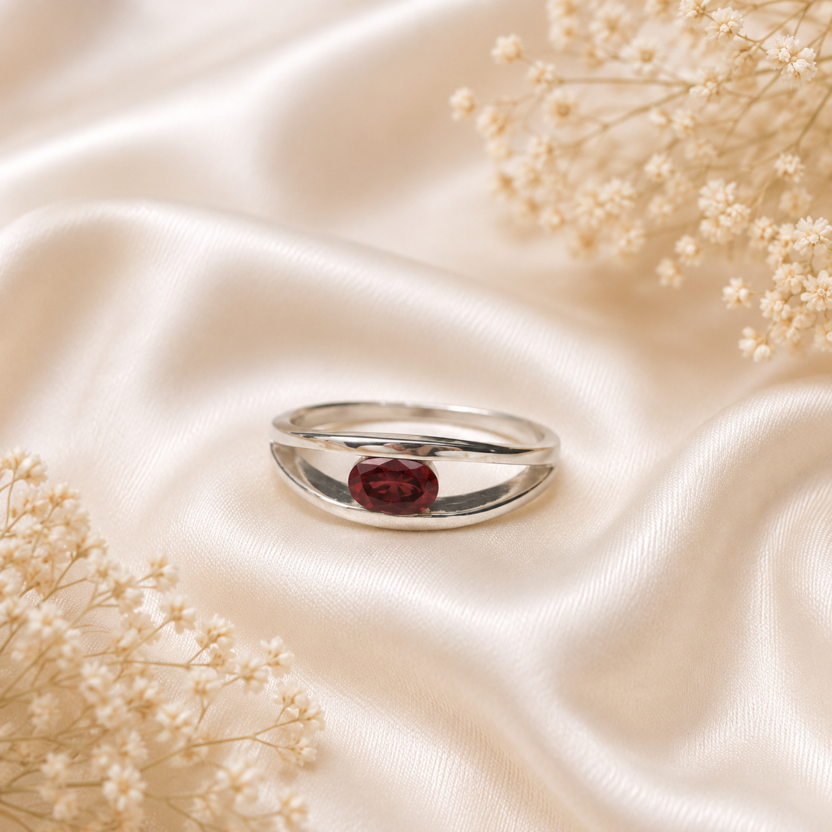 Oval Garnet Ring in Authentic 925 Sterling Silver