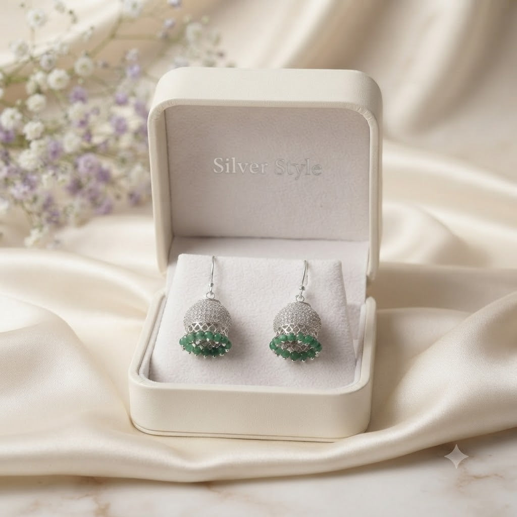 925 sterling silver green onyx jhumka earrings