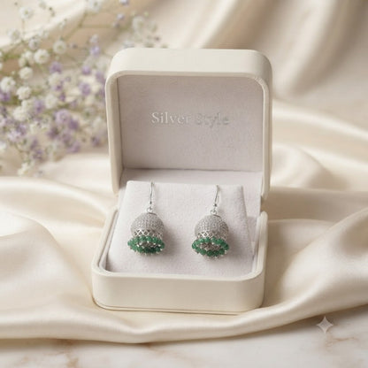 925 sterling silver green onyx jhumka earrings