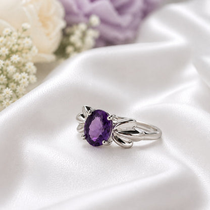 Amethyst Oval Ring in Authentic 925 Sterling Silver for Women