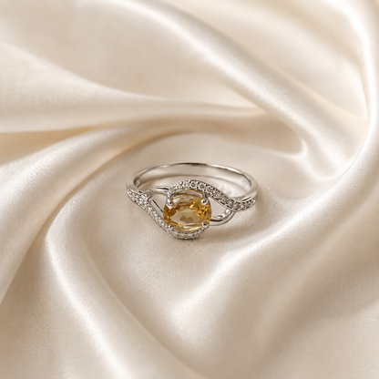 Halo Citrine Ring in Authentic 925 Sterling Silver