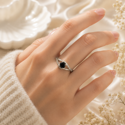 Bypass Black Onyx Ring in 925 Sterling Silver with Round Black Onyx