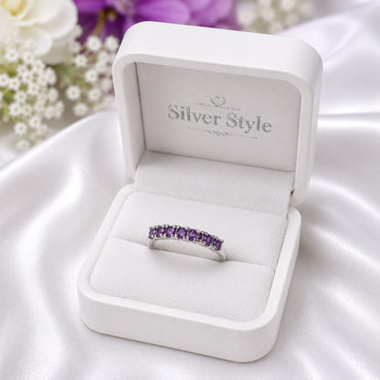 Amethyst Half Eternity Ring in Authentic 925 Sterling Silver for Women