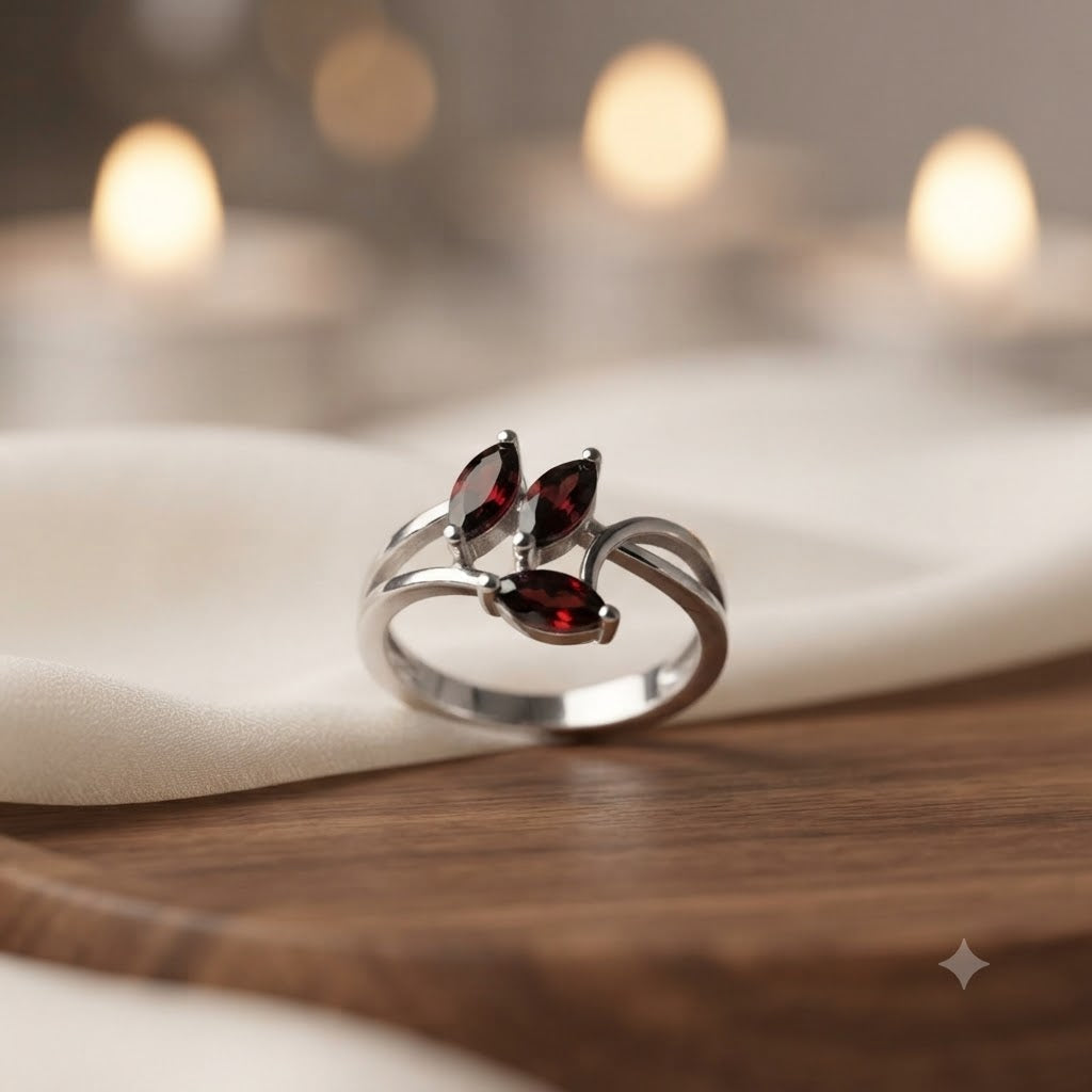 Red Garnet Marquise Bypass Ring in 925 Sterling Silver