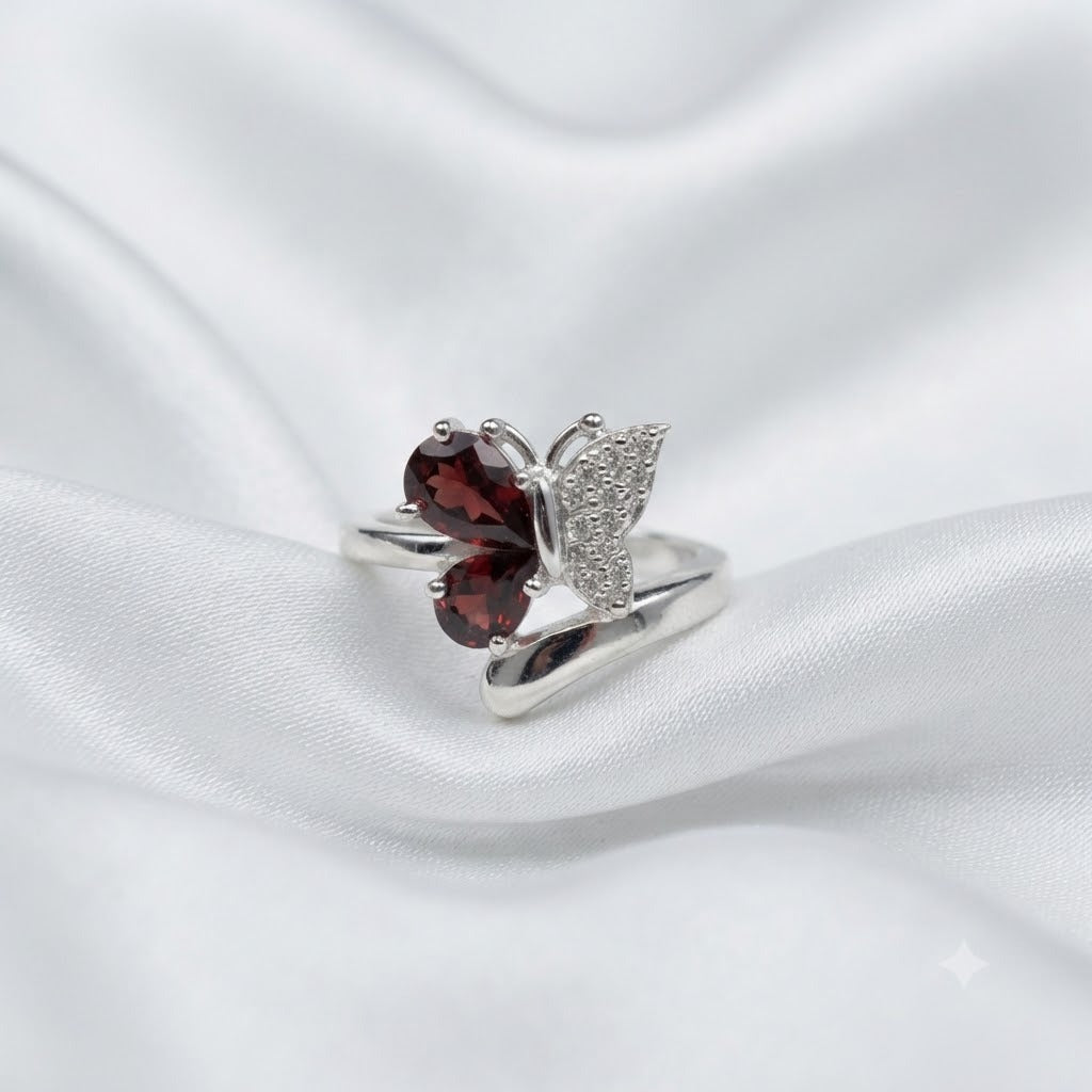 Butterfly Garnet Ring 925 Sterling Silver
