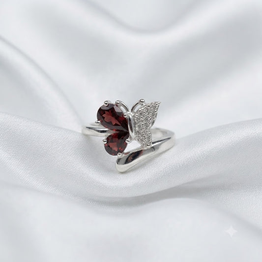 Butterfly Garnet Ring 925 Sterling Silver