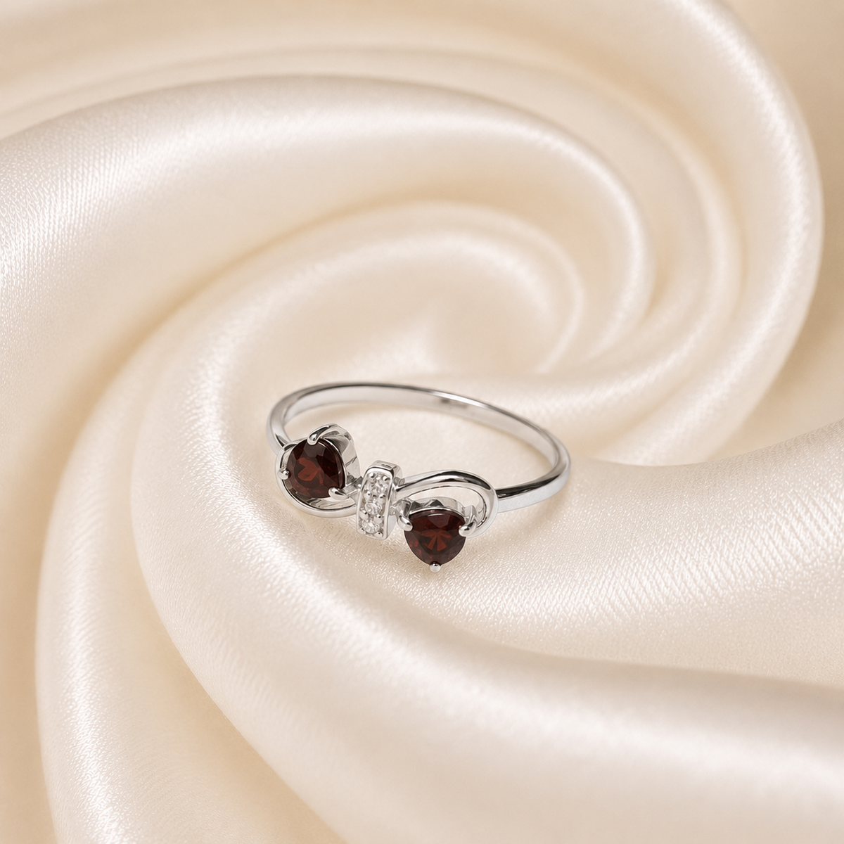 Bypass Garnet Ring in Authentic 925 Sterling Silver