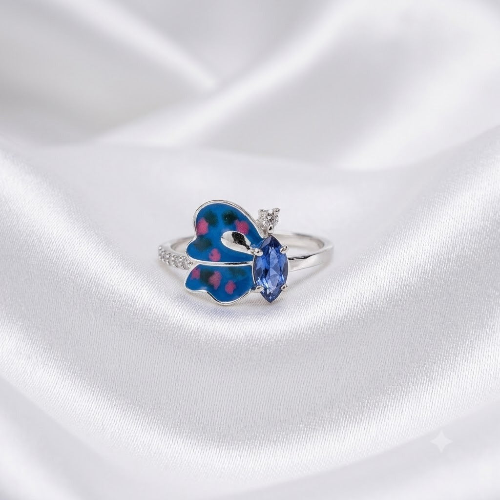 Blue Butterfly Statement Ring 925 Silver