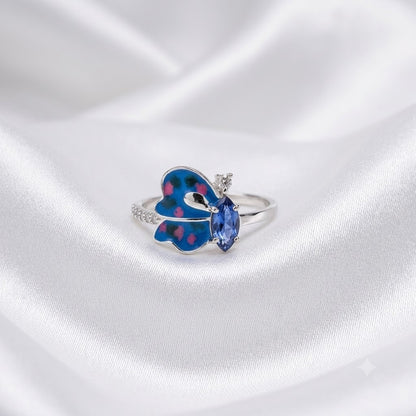 Blue Butterfly Statement Ring 925 Silver