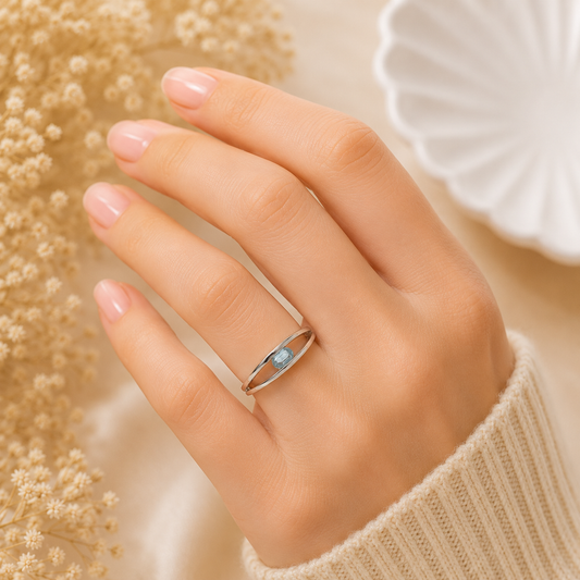 Open Blue Topaz Ring in Authentic 925 Sterling Silver