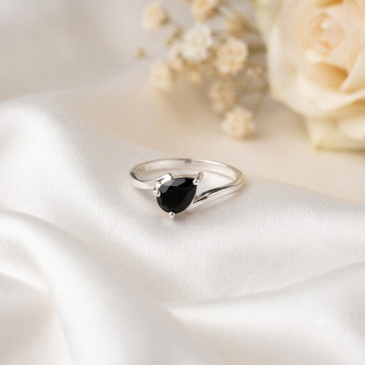 Pear Black Onyx Ring in 925 Sterling Silver Jewelry