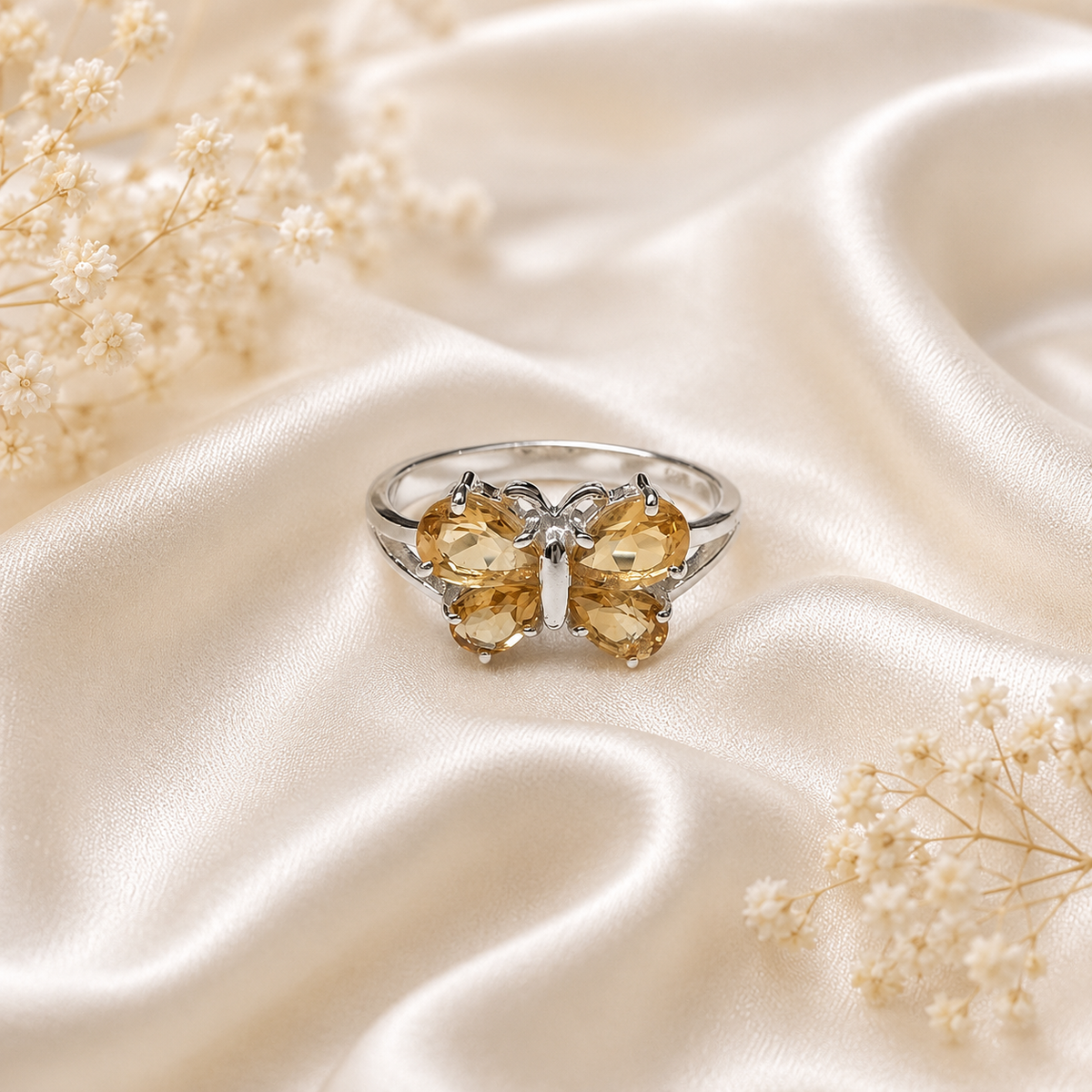 Butterfly Citrine Ring in Authentic 925 Sterling Silver
