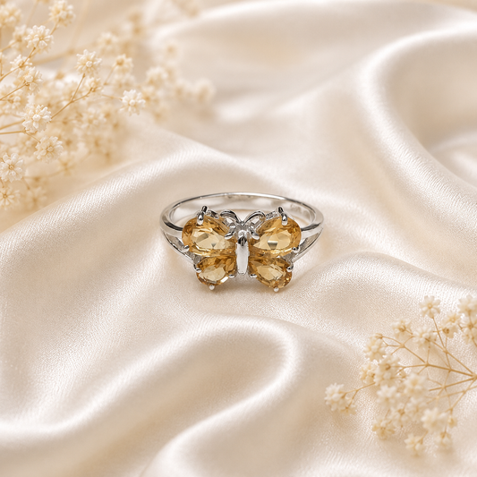 Butterfly Citrine Ring in Authentic 925 Sterling Silver