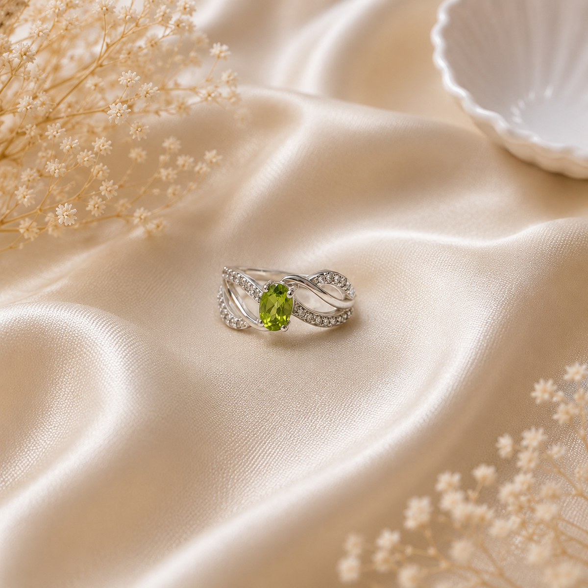 Oval Peridot Infinity Twist Ring in 925 Sterling Silver