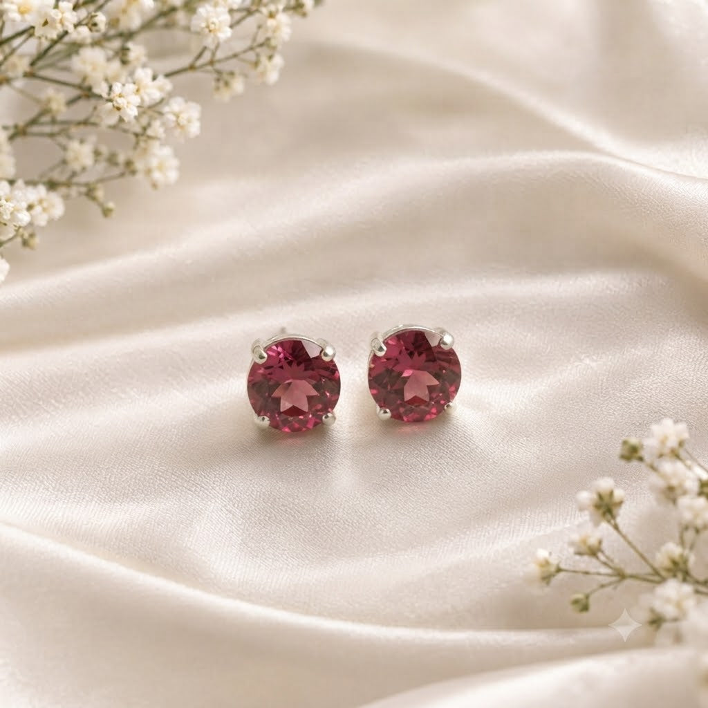 Pink Tourmaline stud earrings in 925 sterling silver