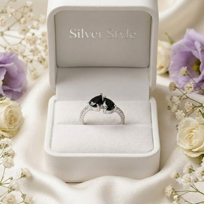 Twin Black Onyx Ring in 925 Sterling Silver Jewelry
