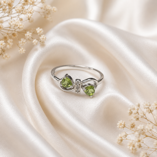 Peridot Bowknot Dainty Ring in 925 Sterling Silver