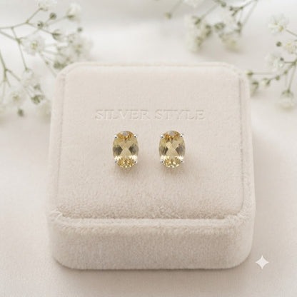 Oval Citrine stud earrings in 925 sterling silver by Silver Style